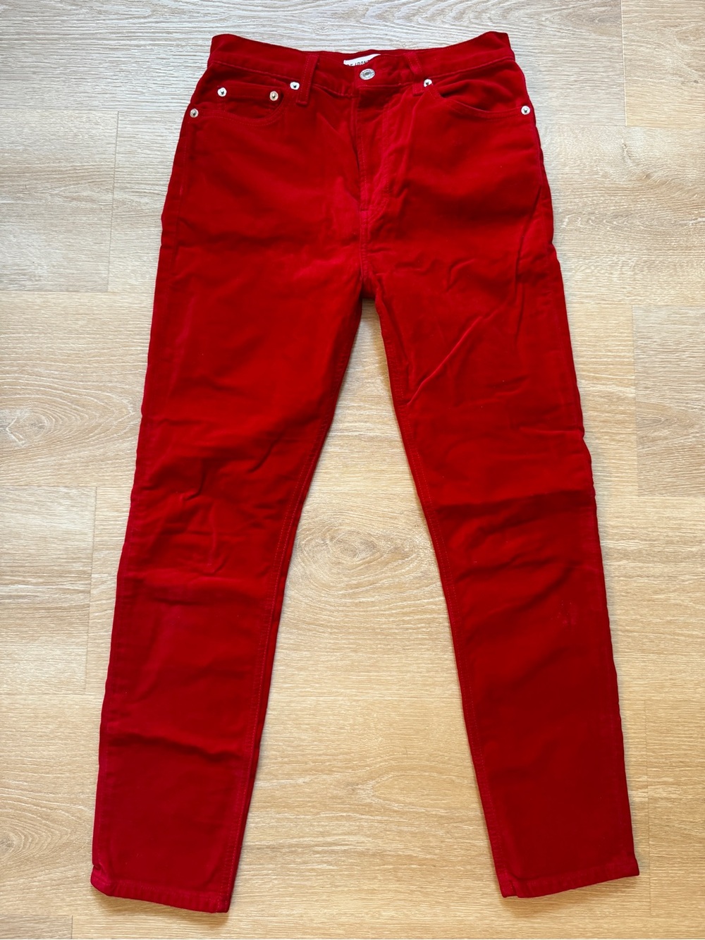 Re/Done Originals Red Velvet High-Rise Cropped Skinny Corvette Jeans Size 27